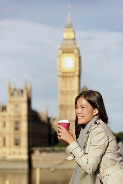 Londoner Geschäftsfrau trinkt Morgenkaffee — Stockfoto