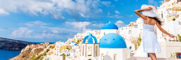 Sztandar turystyczny dla Europy - Oia Santorini — Zdjęcie stockowe