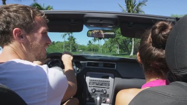 Couple driving convertible car cabriolet — Stock Video