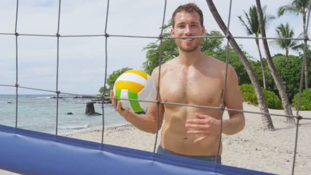Beach volleyball man active lifestyle portrait — Stock Video