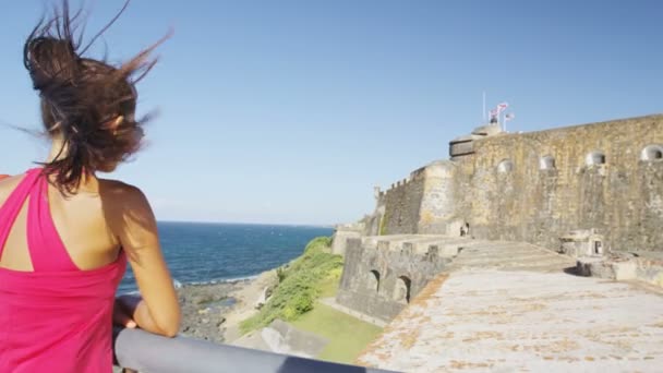 Puerto Rico Reise Touristin Frau in San Juan — Stockvideo