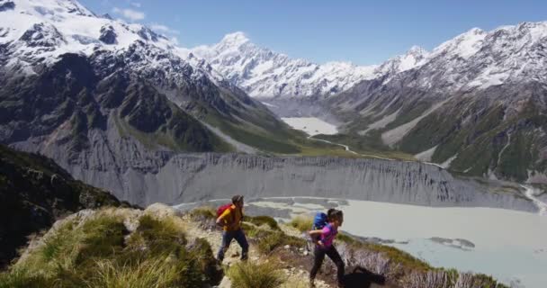 Туристичні екскурсанти Нової Зеландії в Маунт Кук національному парку — стокове відео