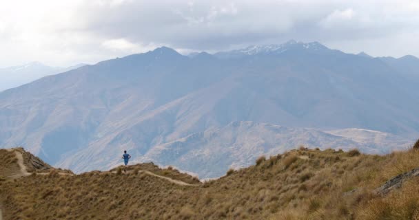 Laufsportlerin auf Trail-Run in den Bergen — Stockvideo