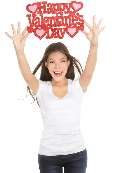 Woman showing Valentines day sign — Stock Photo, Image