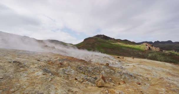 Islande paysage nature vidéo de volcan géothermique activité volcanique — Video