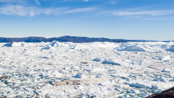 Paisagem natural do Árctico com icebergs no fiorde de gelo da Gronelândia - vídeo drone aéreo — Vídeo de Stock