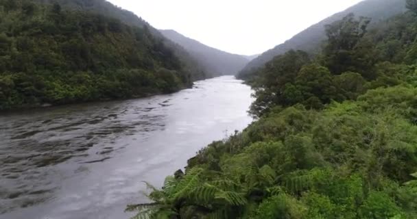 Nieuw-Zeelandse luchtfoto drone beelden van natuur landschap aan de westkust — Stockvideo