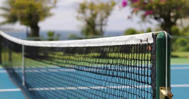 Tennis - tennisspelare skakar hand på nätet efter tennismatch på tennisbanan — Stockvideo