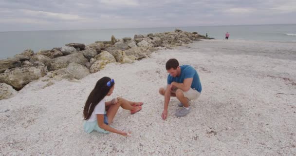 Shelling - Lidé hledají Seashells na pláži — Stock video