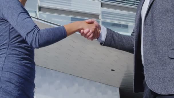 Affärsmän Handslag - affärsmän skakar hand, man och kvinna — Stockvideo