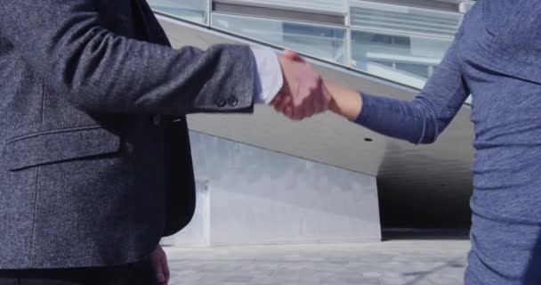 Handshake - business people shaking hands, business man and business woman — Stock Video