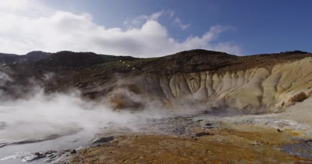 Исландский пейзаж видео вулканической геотермальной вулканической активности — стоковое видео