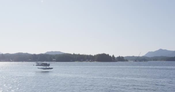 Wasserflugzeug landet in Alaska Inside Passage im Hafen von Ketchikan — Stockvideo