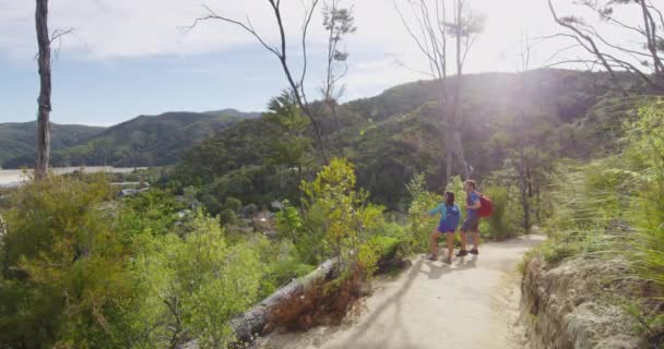 Paisaje de la naturaleza de Nueva Zelanda con gente que camina vagando en vacaciones de viaje — Vídeos de Stock