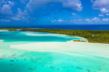 French Polynesia Tahiti drone view of Fakarava atoll island and Blue Lagoon clipart