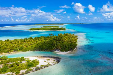 Drone image of Rangiroa atoll island reef motu in French Polynesia Tahiti clipart