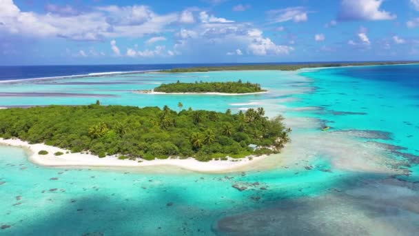 Stijgende zeespiegel en klimaatveranderingsconcept video Frans Polynesië. De opwarming van de aarde en de stijgende zeespiegel vormen een bedreiging voor Fakarava, Rangiroa en zijn unieke ecosysteem. Tahiti drone reisbeelden — Stockvideo