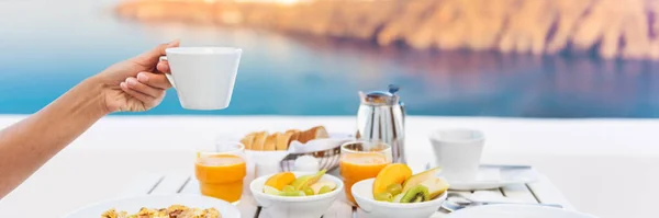 Plavba dovolená snídaně pití kávy banner — Stock fotografie