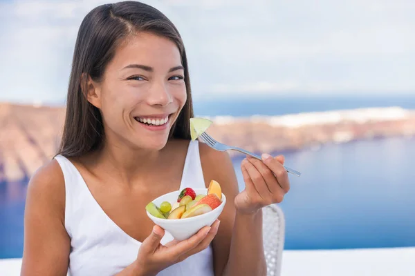 Healthy food woman eating fruits weight loss diet — Stock Photo, Image