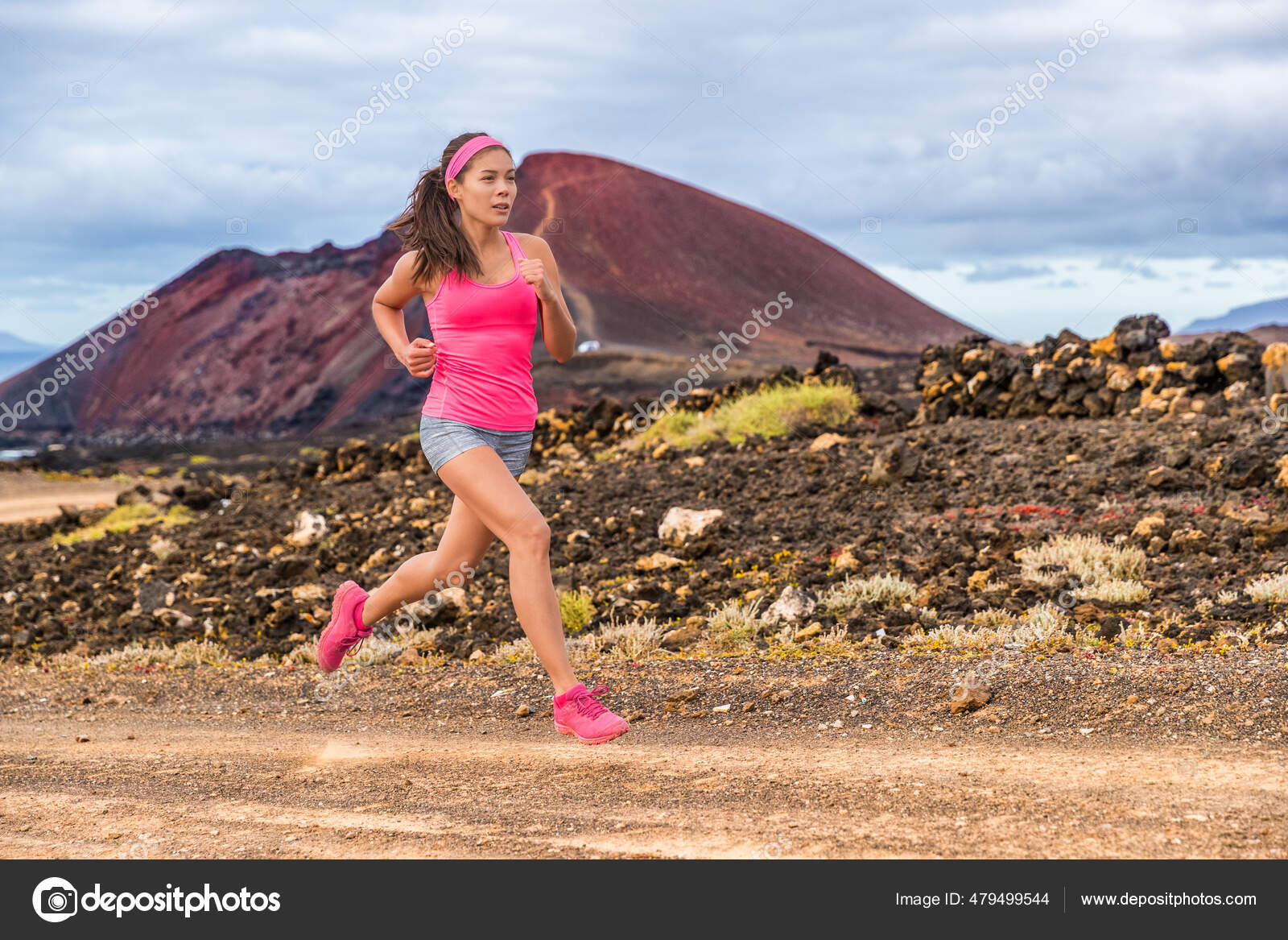 Trail run ultra runner sport woman running training cardio on