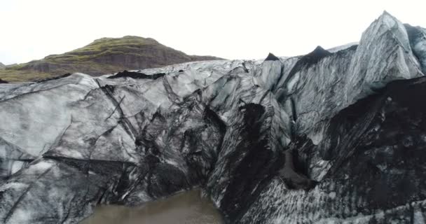 Ghiacciaio Islanda paesaggio di Solheimajokull bella natura aerea drone video — Video Stock