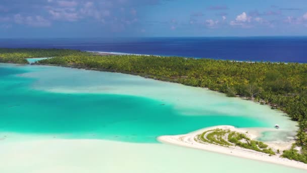 Polinésia Francesa Tahiti drone vista da ilha do atol de Fakarava e Lagoa Azul — Vídeo de Stock
