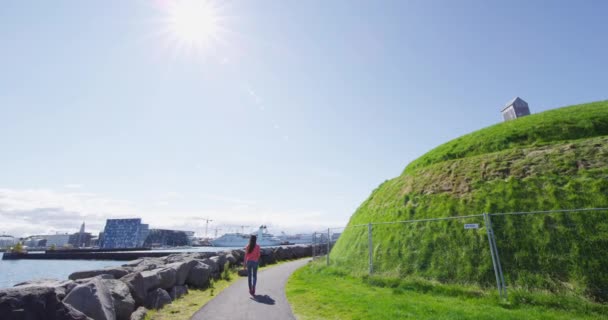 Reykjavik Iceland waterfront Grandi harbour area with summer day sun — Stock Video