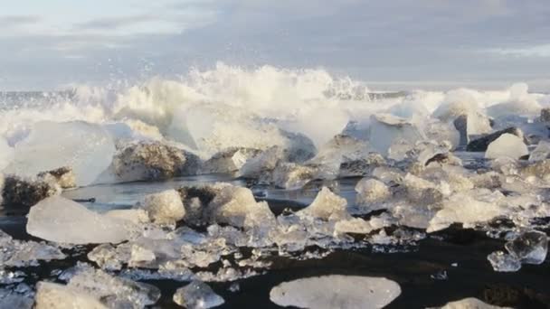 冰岛冰滩或Jokulsarlon Iceberg海滩 — 图库视频影像