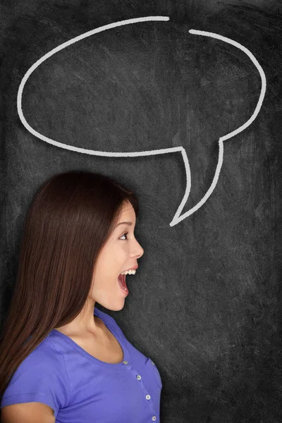 Student speech bubble fun on chalkboard blackboard — Stock Photo, Image