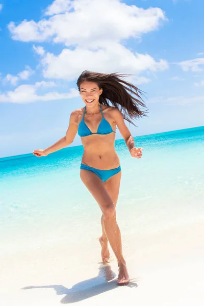 Beach sexy bikini Asian woman having fun in water — Stock Photo, Image