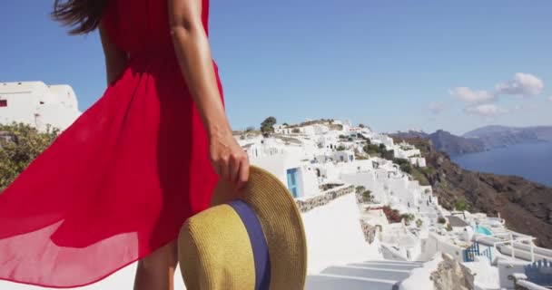 サントリーニ島旅行休暇カルデラビューとエーゲ海ギリシャを見て観光 — ストック動画