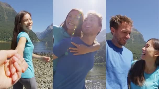 Casal apaixonado se divertindo seguindo namorada na Nova Zelândia — Vídeo de Stock