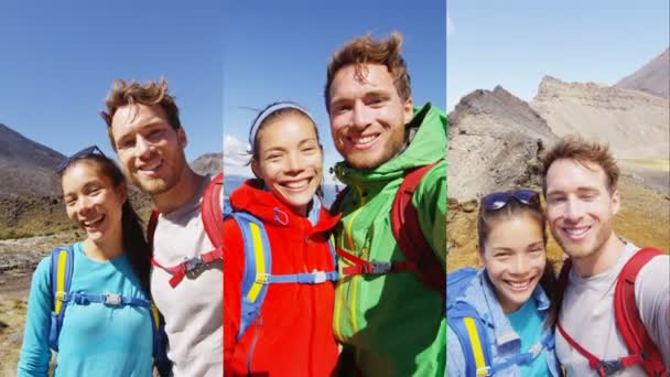 Счастливая пара, делающая селфи во время путешествия по Новой Зеландии — стоковое видео