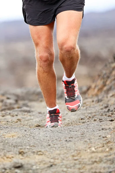 Sport man running shoes trail desert run training — Stock Photo, Image