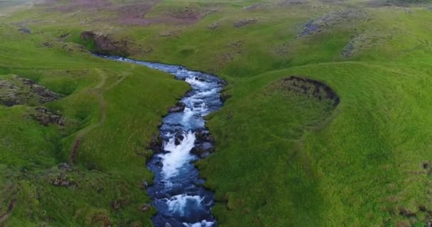 Drone video aerea d'Islanda cascata Seljalandsfoss nel paesaggio naturale islandese — Video Stock