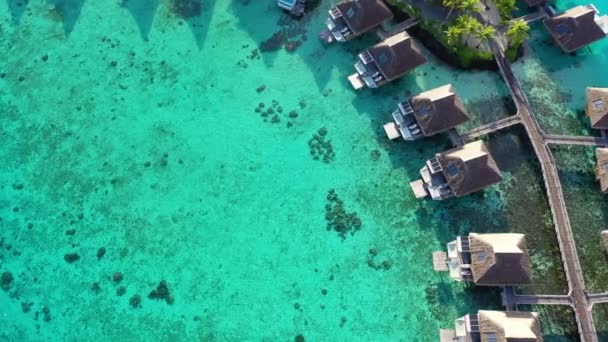Ośrodek wypoczynkowy wakacje antenowe wideo z podwodnych bungalowów w morzu rafy koralowej — Wideo stockowe