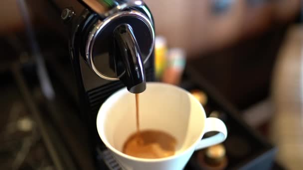 Espresso koffiemachine met capsules of peulen koffie brouwen — Stockvideo