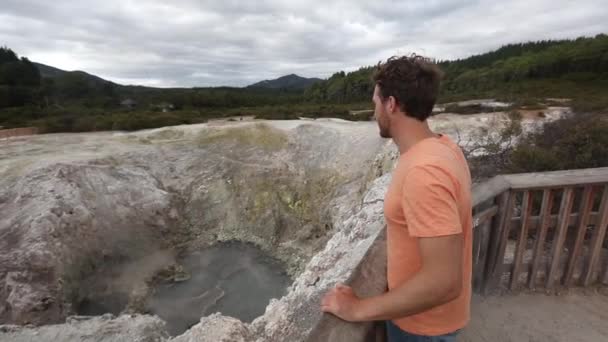 New Zealand travel tourist sightseeing North Island visiting Waiotapu Rotorua — Stock Video
