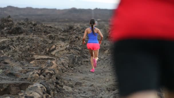 Active sport people runners on trail running path — Stock Video