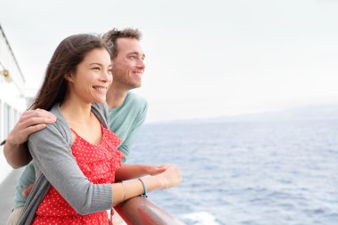 Happy couple on cruise ship traveling clipart