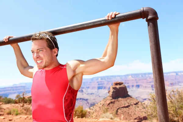 Man training in amazing nature landscape — Stock Photo, Image