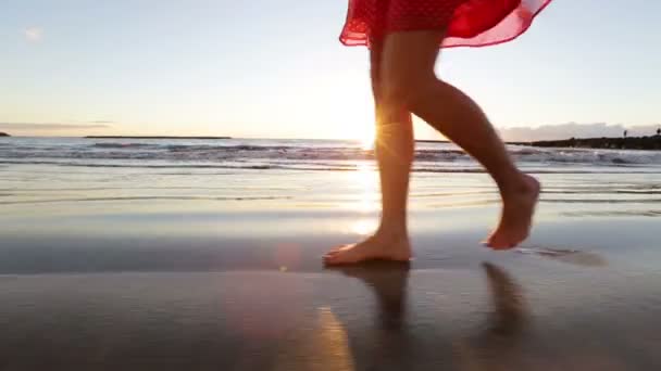 Mujer caminando en la playa — Vídeos de Stock