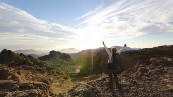 Hiker  enjoying freedom — Stock Video