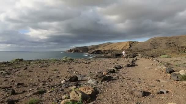 Runner training in landscape on Tenerife — Stock Video