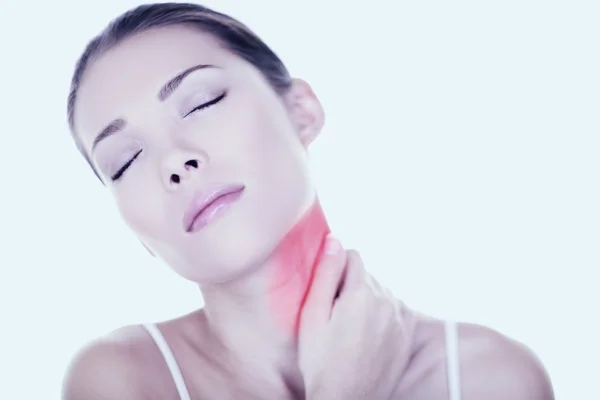 Mujer asiática masajeando cuello —  Fotos de Stock