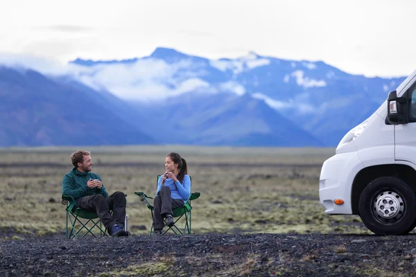 Couple by mobile motor home RV campervan — Stock Photo, Image