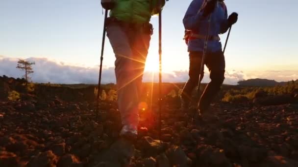 Scarpe da trekking su escursionisti che camminano — Video Stock