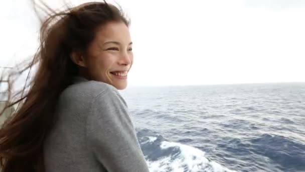 Smiling woman on boat — Stock Video