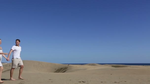 Casal feliz no deserto — Vídeo de Stock