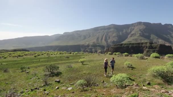 Dağlarda yürüyüş yürüyüş insanlar — Stok video